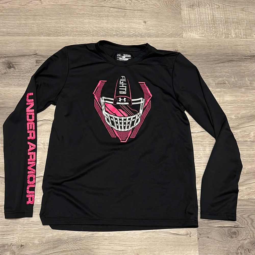 Under Armour Heat Gear Loose Fit Youth Size XL Black and Pink Long Sleeve 018